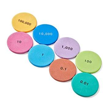 hand2mind Soft Foam Place Value Disks 8 Values, Counting Chips for Kids, Math Counters Kindergarten, Math Teacher Supplies, Base 10 Math Manipulatives for Elementary School (Pack of 200)