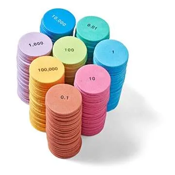 hand2mind Soft Foam Place Value Disks 8 Values, Counting Chips for Kids, Math Counters Kindergarten, Math Teacher Supplies, Base 10 Math Manipulatives for Elementary School (Pack of 200)