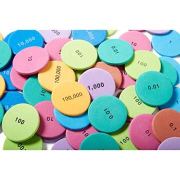 hand2mind Soft Foam Place Value Disks 8 Values, Counting Chips for Kids, Math Counters Kindergarten, Math Teacher Supplies, Base 10 Math Manipulatives for Elementary School (Pack of 200)