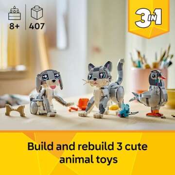 LEGO Creator 3 in 1 Playful Cat Toy - Building Toy with 3 Building Options, Cat, Dog, or Pigeon - An...