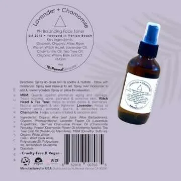 NuReveal Skincare - PH Balancing Facial Toner with Blend of Essential Oils Including Witch Hazel, Tea Tree, Lavender and Chamomile, Cruelty-Free & Vegan – Pack of 1, 4 oz