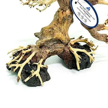 THATUWOOD Bonsai Driftwood Aquarium Tree (8in H x 6in L), Handcrafted Fish Tank Decoration | Easy to Install Driftwood Bonsai for Fish Tank | Decor Aquascape Wood (Bonsai Tree On Rocks)