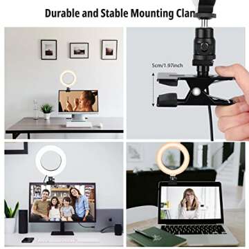 Video Conference Lighting, Aureday 6” Led Selfie Ring Light for Video Conference, Zoom Calls, Live Streaming, Photography, Online Teaching, Dimmable Webcam/Computer/Laptop/Desktop Light