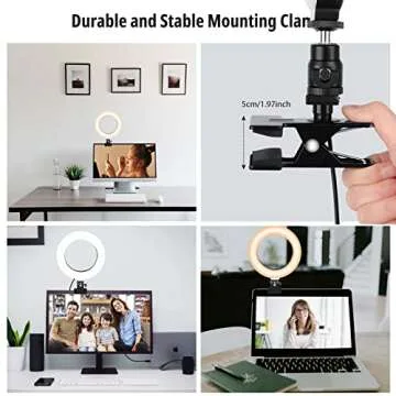 Video Conference Lighting, Aureday 6” Led Selfie Ring Light for Video Conference, Zoom Calls, Live Streaming, Photography, Online Teaching, Dimmable Webcam/Computer/Laptop/Desktop Light