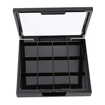 Flameer 12 Slots Plastic Empty Eyeshadow Makeup Palette with Clear Top for Concealer Lipstick Blush Loose Powder (Black)