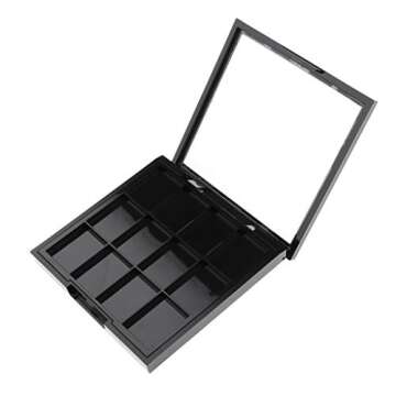 Flameer 12 Slots Plastic Empty Eyeshadow Makeup Palette with Clear Top for Concealer Lipstick Blush Loose Powder (Black)
