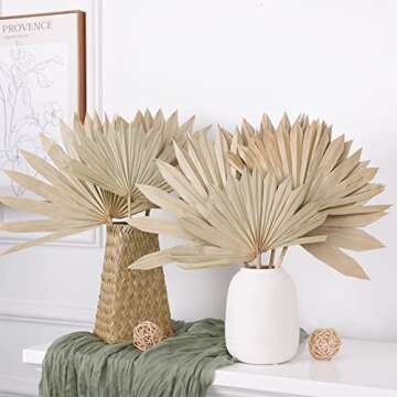 Chenkaiyang 10 Pieces Large Dried Palm Leaves Decor Sun Palm Natural Dried Palm Fans Dried Palm Spears Gold Palm Leaf Dried Plants for Boho Wedding Bouquets Home Leaf Party Decorations( 10 Pieces )