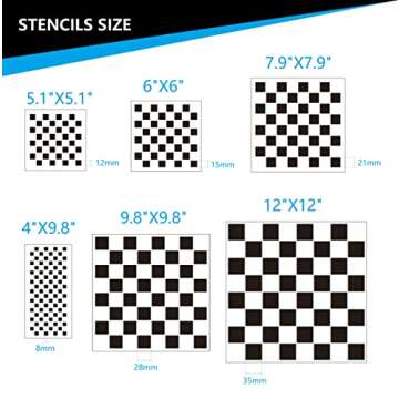 6pcs Reusable Check Painting Stencils, Small Square Plaid Stencils,Plastic Art Craft Checkerboard Te...