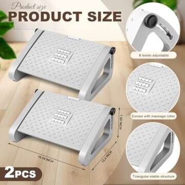 Beeveer 2 Pcs Foot Rest for Under Desk at Work, Adjustable 6 Heights Ergonomic Foot Rest for Under D...