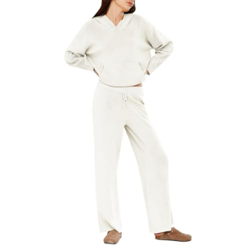 Pink Queen Loungewear For Women 2 Piece V Neck Oversized Ribbed Knit Sweater Casual Pants And Hoodie...