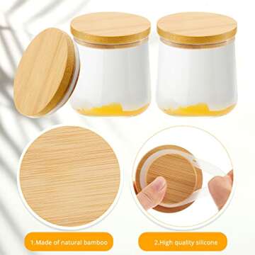 Sawysine Yogurt Jar Lids Set Reusable Bamboo Wooden Round Canning Lids with Silicone Sealing Rings C...