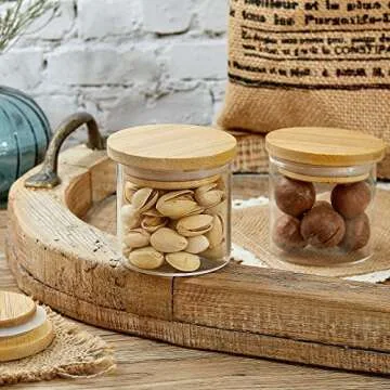 Sawysine Yogurt Jar Lids Set Reusable Bamboo Wooden Round Canning Lids with Silicone Sealing Rings Compatible with Oui Yogurt Jars Not Included(12 Pack)