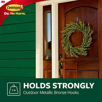 Command Outdoor Large Bronze Hooks, Holds up to 5 lb, 3 Hooks and 4 Command Strips, Damage Free Hanging Wall Hooks for Hanging Outdoor Wall Decor with Weather Resistant Strips