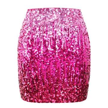 MANER Women's Sequin Skirt Sparkle Stretchy Bodycon Mini Skirts Night Out Party(Medium, Pink/Rose Re...