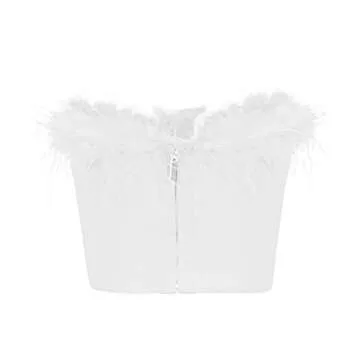 Women Feather Fur Trim Crop Top for Festivals