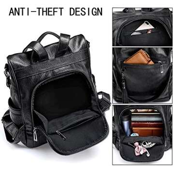 UTO Women Anti-Theft Backpack Purse PU Washed Leather Ladies Tassels Convertible Rucksack Shoulder Bag Black