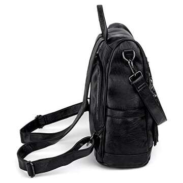 UTO Women Anti-Theft Backpack Purse PU Washed Leather Ladies Tassels Convertible Rucksack Shoulder Bag Black