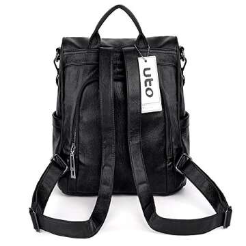 UTO Women Anti-Theft Backpack Purse PU Washed Leather Ladies Tassels Convertible Rucksack Shoulder Bag Black