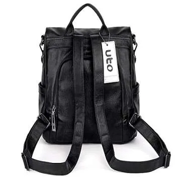 UTO Women Anti-Theft Backpack Purse PU Washed Leather Ladies Tassels Convertible Rucksack Shoulder Bag Black