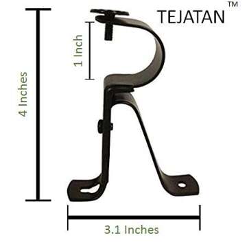 Curtain Rod Brackets - Black (Set of 2) -Adjustable (Also known as - Curtain rod Holder / Bracket for Drapery rod / Window Drapery rod bracket set for Draperies / adjustable curtain rod brackets)