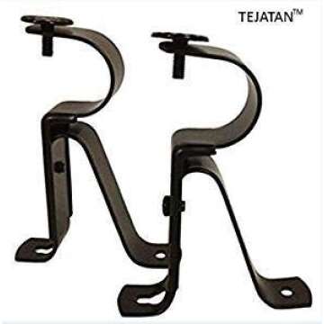 Curtain Rod Brackets - Black (Set of 2) -Adjustable (Also known as - Curtain rod Holder / Bracket for Drapery rod / Window Drapery rod bracket set for Draperies / adjustable curtain rod brackets)