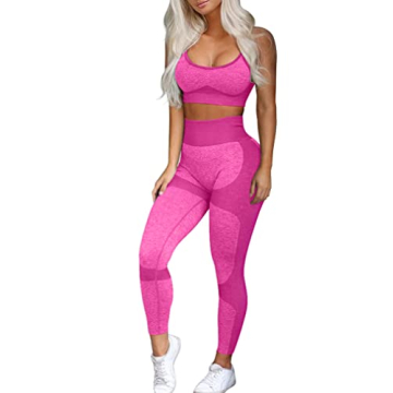 OQQ Exercise Outfits for Women Workout 2 Piece Seamless High Waist Leggings with Sport Bra Yoga Set ...