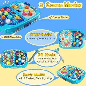 Whack Mole Game for Toddlers, 11x15 Inch Large Whacking Toy with Sound and Light, Interactive Pounding Toy for Kids, 9 Speeds for Beginners/The Skilled/Experts to Challenge, Toys for 3+ Year Old Boys