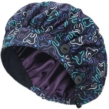 ABAMERICA Bouffant Caps with Button and Sweatband, Adjustable Scrub Caps for Women Men, Satin Layer