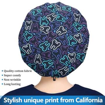 ABAMERICA Bouffant Caps with Button and Sweatband, Adjustable Scrub Caps for Women Men, Satin Layer