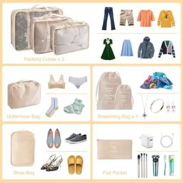 8 Set Packing Cubes for Suitcases,Atiyoo Travel Essentials for Carry on,Luggage Organizer Bags,Travel Shoe Bag,Clothing Underwear Bag,Luggage Organizer Bags Set for Travel Accessories,Cream