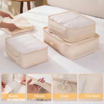 8 Set Packing Cubes for Suitcases,Atiyoo Travel Essentials for Carry on,Luggage Organizer Bags,Travel Shoe Bag,Clothing Underwear Bag,Luggage Organizer Bags Set for Travel Accessories,Cream