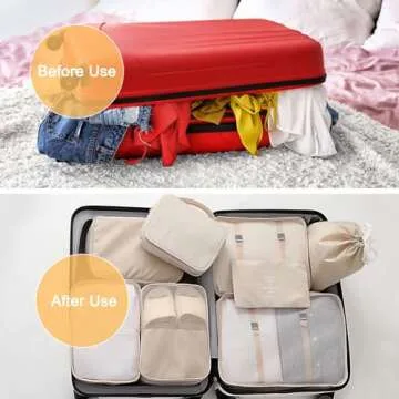 8 Set Packing Cubes for Suitcases,Atiyoo Travel Essentials for Carry on,Luggage Organizer Bags,Travel Shoe Bag,Clothing Underwear Bag,Luggage Organizer Bags Set for Travel Accessories,Cream