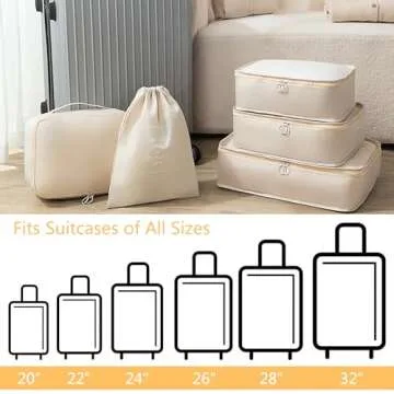 8 Set Packing Cubes for Suitcases,Atiyoo Travel Essentials for Carry on,Luggage Organizer Bags,Travel Shoe Bag,Clothing Underwear Bag,Luggage Organizer Bags Set for Travel Accessories,Cream