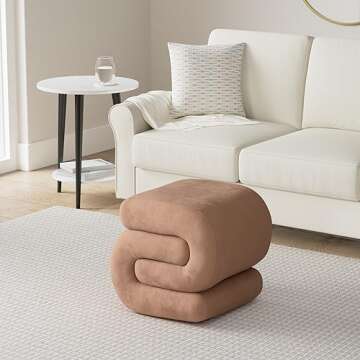 LETESA Modern Velvet Upholstered Ottoman, Exquisite Small End Table, Soft Foot Stool with S-Shape, Dressing Makeup Chair, Comfortable Seat for Living Room, Bedroom, Entrance (Coffee, S-Shape)