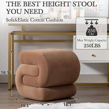 LETESA Modern Velvet Upholstered Ottoman, Exquisite Small End Table, Soft Foot Stool with S-Shape, Dressing Makeup Chair, Comfortable Seat for Living Room, Bedroom, Entrance (Coffee, S-Shape)