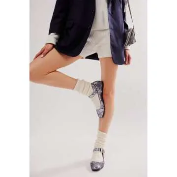 Oakmoo Women's Stud Mary Jane Flats Metallic Square Toe Ballet Flats Ankle Buckle Strap Comfy Ballerina Shoes