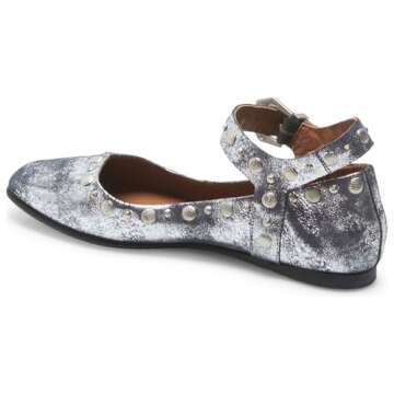 Oakmoo Women's Stud Mary Jane Flats Metallic Square Toe Ballet Flats Ankle Buckle Strap Comfy Ballerina Shoes