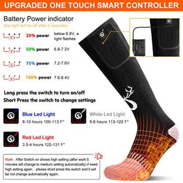 SNOW DEER Upgraded Rechargeable Electric Heated Socks,7.4V 2216mAh Battery Powered Cold Weather Heat...