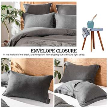 Simple&Opulence 100% Linen Duvet Cover Set 3pcs Basic Style Natural French Washed Flax Solid Color Soft Breathable Farmhouse Bedding with Button Closure - Dark Grey, Queen
