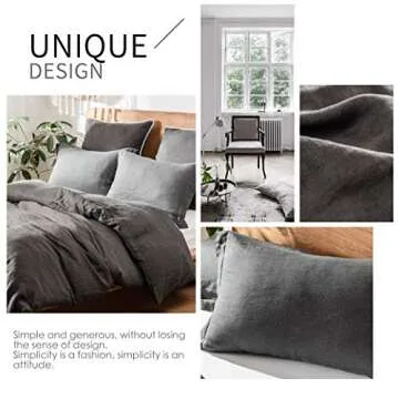 Simple&Opulence 100% Linen Duvet Cover Set 3pcs Basic Style Natural French Washed Flax Solid Color Soft Breathable Farmhouse Bedding with Button Closure - Dark Grey, Queen