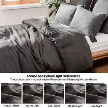 Simple&Opulence 100% Linen Duvet Cover Set 3pcs Basic Style Natural French Washed Flax Solid Color Soft Breathable Farmhouse Bedding with Button Closure - Dark Grey, Queen