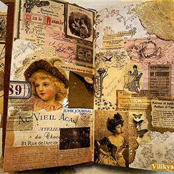 Vilikya Vintage Junk Journal Supplies, Coffee Dyed Decoupage Paper for Scrapbook Embellishments, Craft Paper for Journaling Accessories, Aged Bill Old Photo Mixed Media for TN, Bullet Journals 41pcs