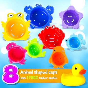 Stacking Cups Bath Toys for Toddlers, Rainbow Bath Cups for Baby 1-3 Years Old, Safe Infant Nesting ...