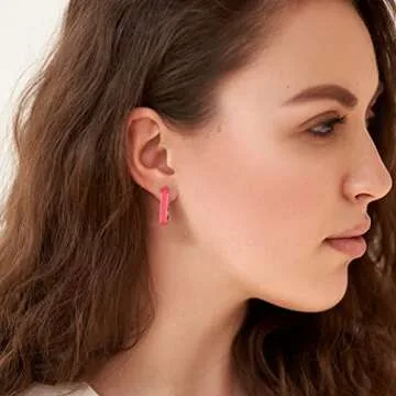 Huggie Hoop Earrings for Women, 18K Gold Plated Colorful Enamel Huggie Earrings Small Hypoallergenic Cute Jewelry Gifts (Light Pink)