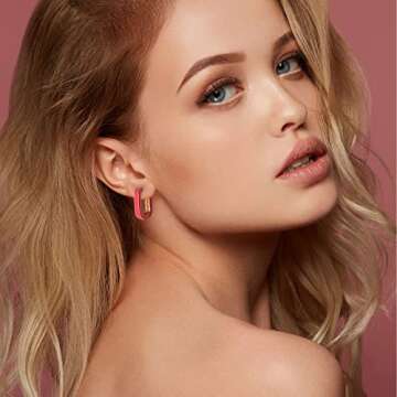 Huggie Hoop Earrings for Women, 18K Gold Plated Colorful Enamel Huggie Earrings Small Hypoallergenic Cute Jewelry Gifts (Light Pink)