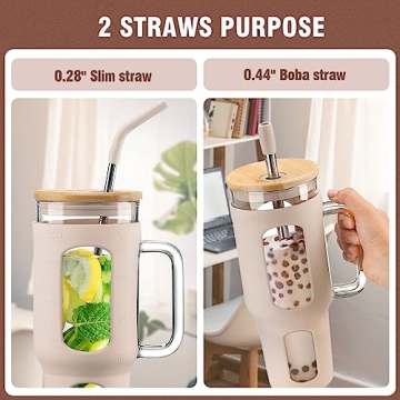 WINSA 46oz Glass Tumbler with Lid and Straw
