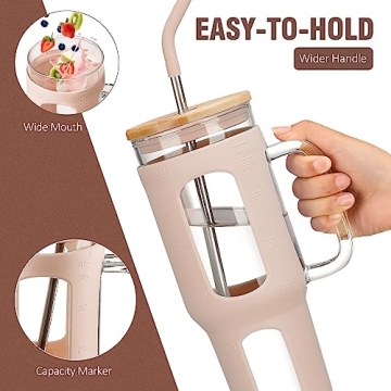 WINSA 46oz Glass Tumbler with Lid and Straw