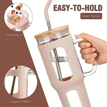 WINSA 46oz Glass Tumbler with Lid and Straw