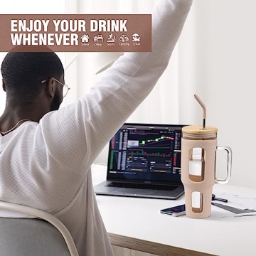 WINSA 46oz Glass Tumbler with Lid and Straw