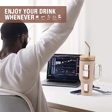 WINSA 46oz Glass Tumbler with Lid and Straw